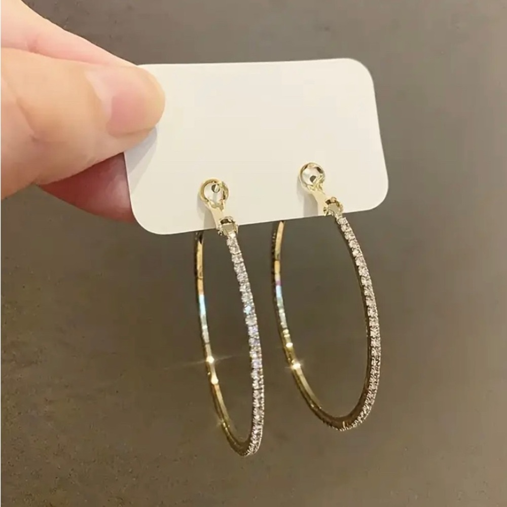 Gold Hoop Earrings With Rhinestones